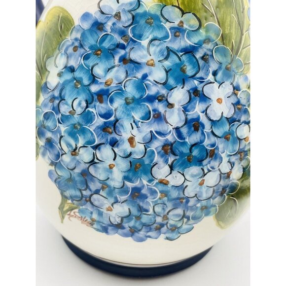 Casafina Pitcher Jug Hydrangea Blue Hand Painted Portugal W Under Plate Large - Picture 8 of 12